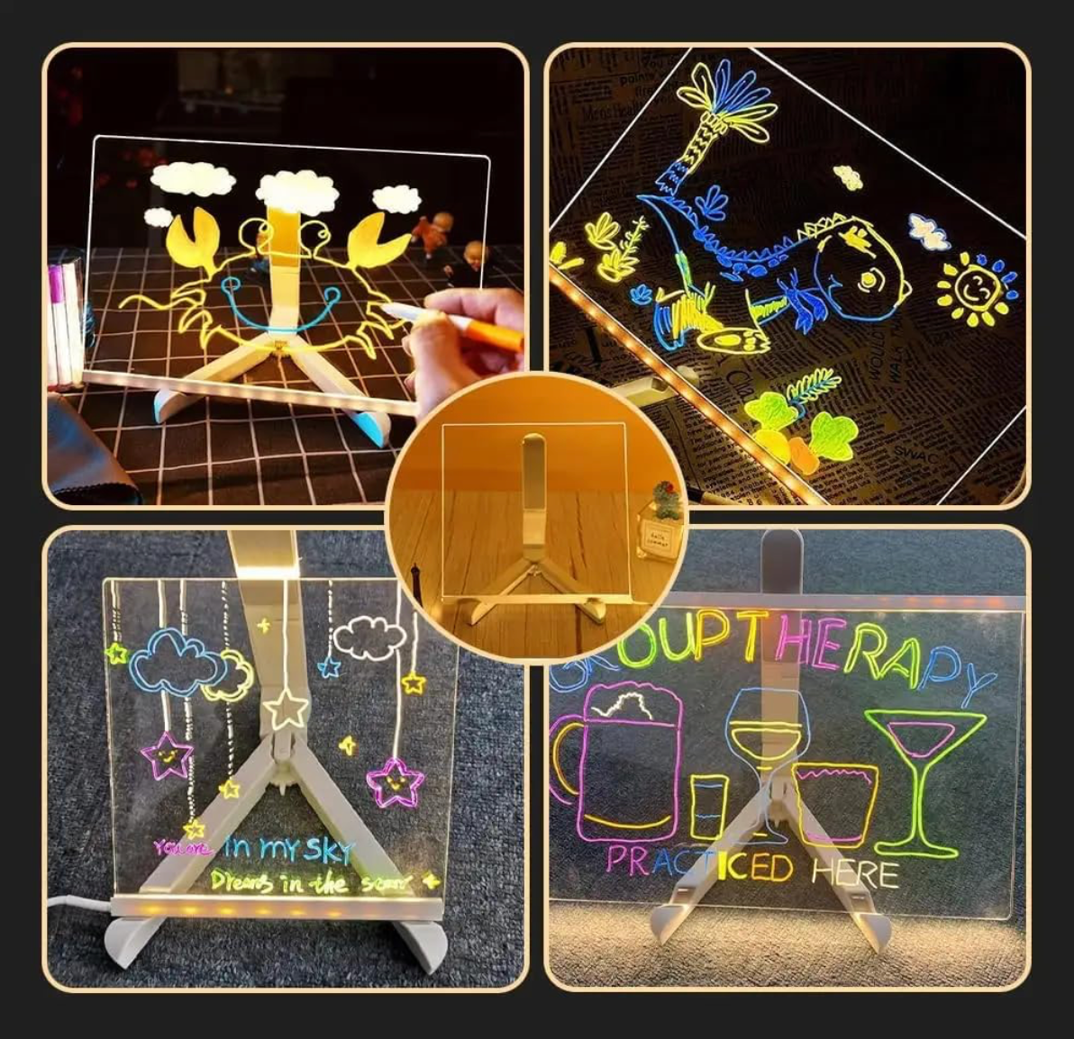 3D LED Acrylic Writing Board with Light & 7 Pens
