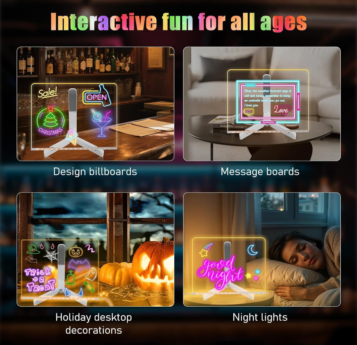 3D LED Acrylic Writing Board with Light & 7 Pens