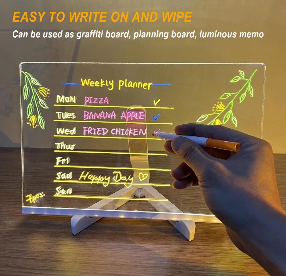 3D LED Acrylic Writing Board with Light & 7 Pens