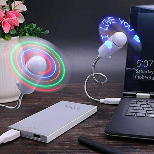LED USB Fan with Programmable Message Display and RGB Lights