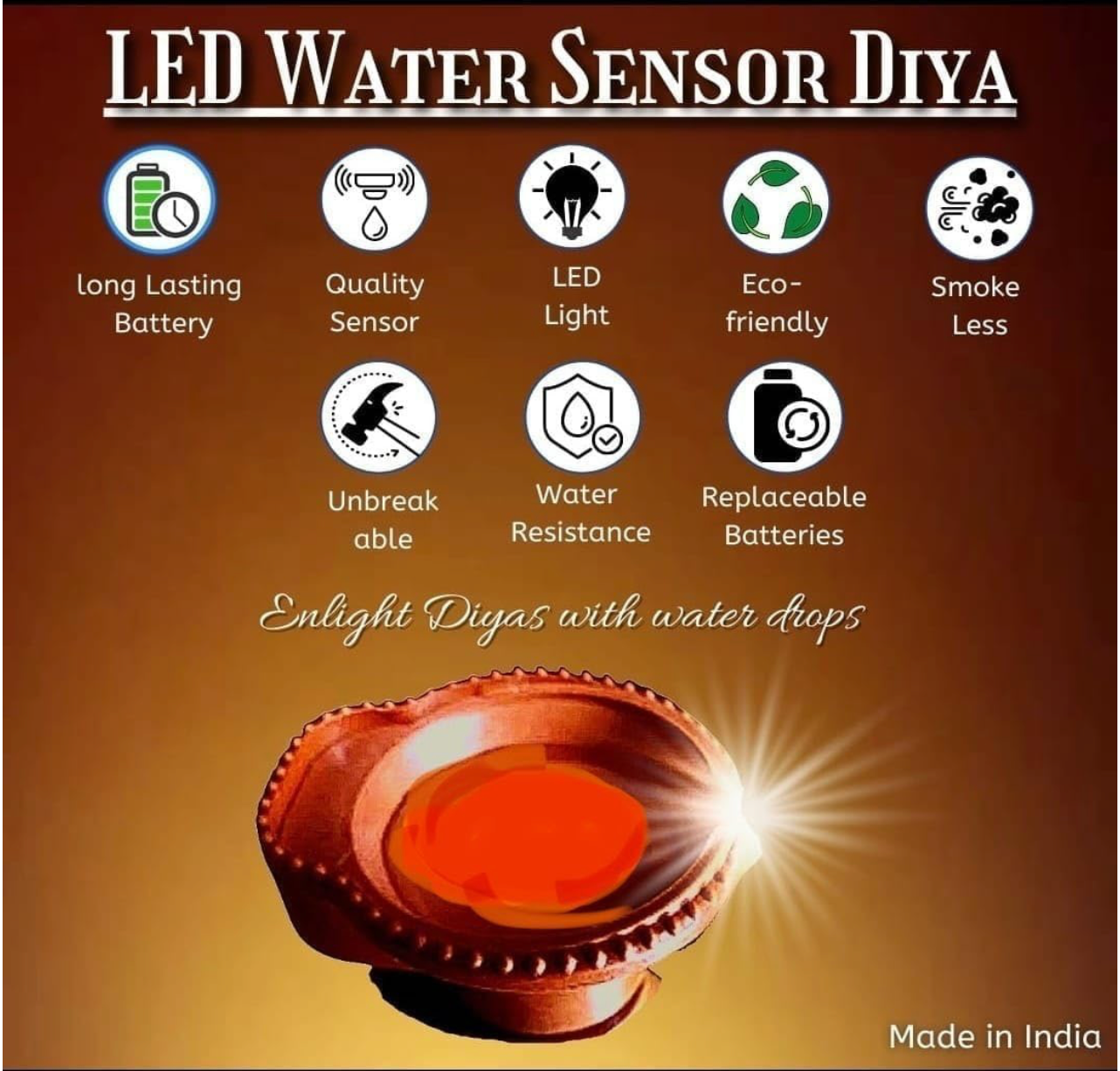 Water Sensor Electric LED Diyas (Pack of 6/12/18/24)