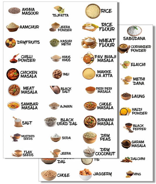 Kitchen Pantry Waterproof Label Stickers (Pack of 1 - 60 Stickers)